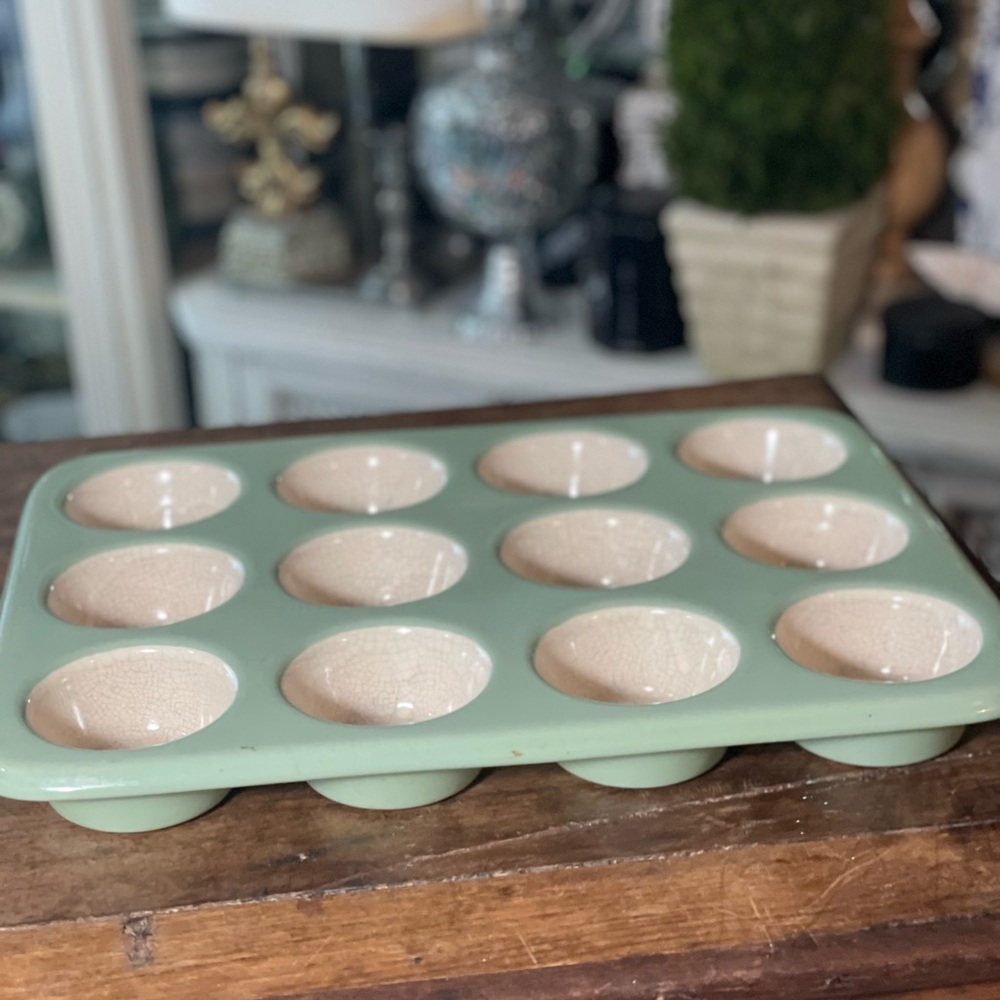 Vintage green Natural element ceramic cupcake muffin baking pan